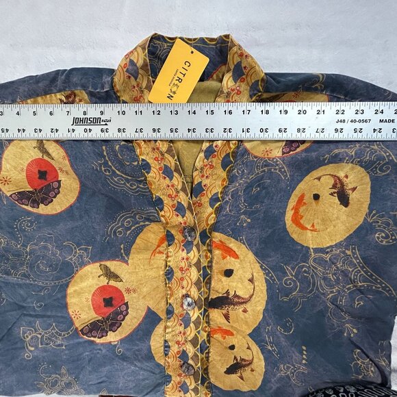 Citron Santa Monica Womens Asian-Inspired Moon Print Button Up Shirt Blue XL New - Picture 6 of 8